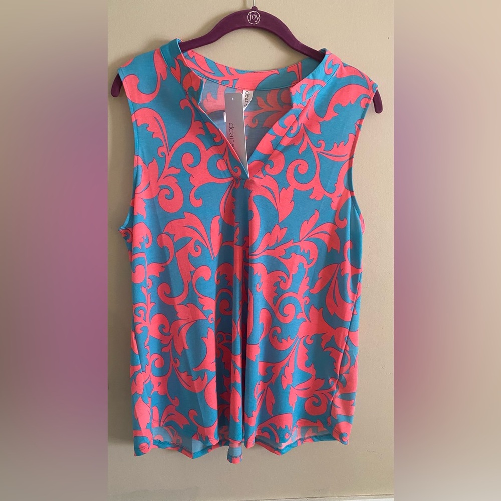 NWOT Dear Scarlet Lizzy Sleeveless Top, Colors are Teal & Hot Pink.